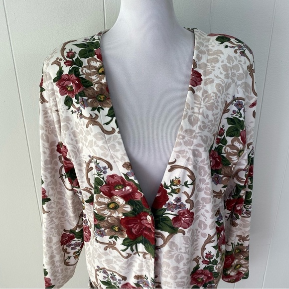 VTG 90s Capacity Knits Blazer Cardigan Floral Beige  Oversized Size Medium - Picture 3 of 16